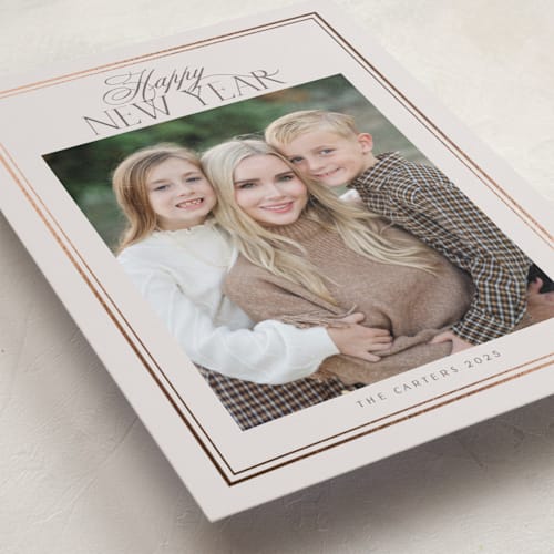 This is a putty foil pressed holiday cards with foil pressed by Nicole Walsh called classic printing on recycled smooth signature in standard