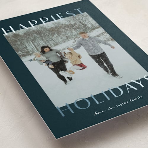 This is a winter night foil pressed holiday cards with foil pressed by Ekko Studio called gilded greeting printing on recycled smooth signature in standard