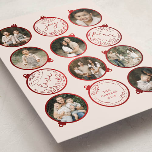 This is a berry foil pressed holiday cards with foil pressed by Teju Reval called gilded ornaments printing on recycled smooth signature in standard