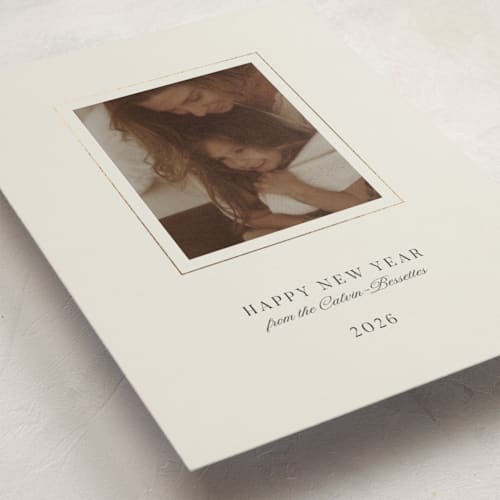 This is a milk foil pressed holiday cards with foil pressed by Studio Suku called gold frame printing on recycled smooth signature in standard