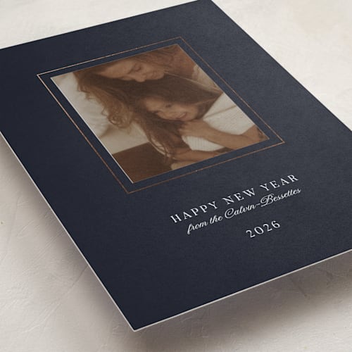 This is a ink foil pressed holiday cards with foil pressed by Studio Suku called gold frame printing on recycled smooth signature in standard