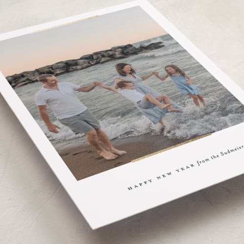 This is a snow foil pressed holiday cards with foil pressed by Carolyn Nicks called easel printing on recycled smooth signature in standard