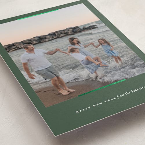 This is a balsam foil pressed holiday cards with foil pressed by Carolyn Nicks called easel printing on recycled smooth signature in standard