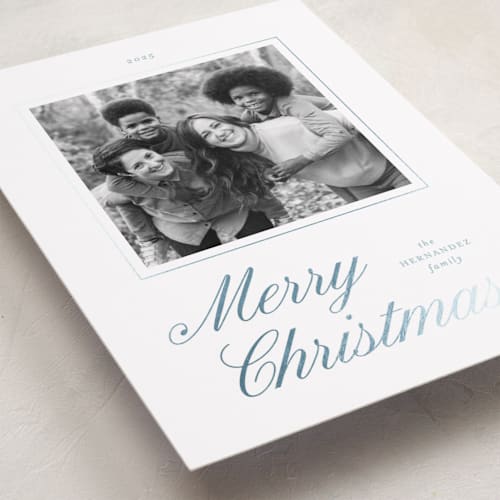 This is a frozen foil pressed holiday cards with foil pressed by Blustery August called stollen printing on recycled smooth signature in standard