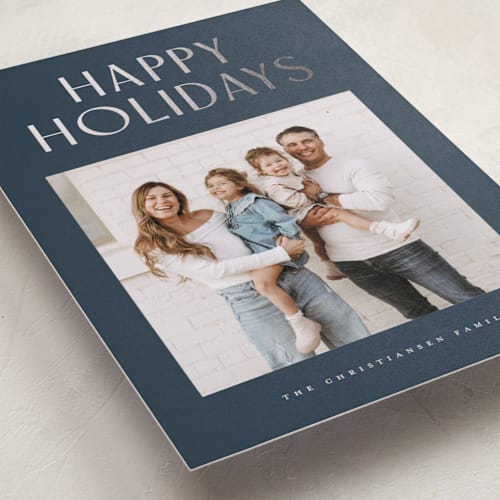 This is a winter sky foil pressed holiday cards with foil pressed by Wildfield Paper Co called slate printing on recycled smooth signature in standard