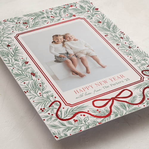 This is a pine foil pressed holiday cards with foil pressed by Elly called merry botanical printing on recycled smooth signature in standard