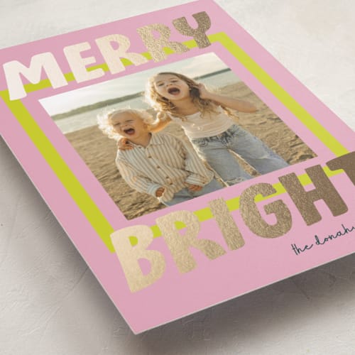 This is a gumdrop foil pressed holiday cards with foil pressed by Shari Margolin called bold and bright printing on recycled smooth signature in standard