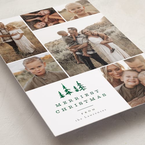 This is a porcelain foil pressed holiday cards with foil pressed by Everett Paper Goods called among the pines printing on recycled smooth signature in standard
