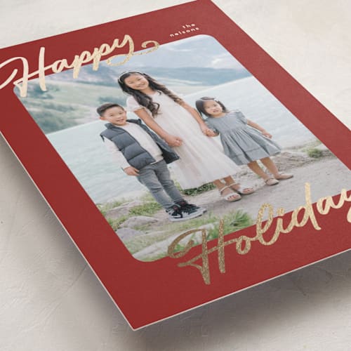 This is a holly foil pressed holiday cards with foil pressed by Pixel and Hank called the classic printing on recycled smooth signature in standard
