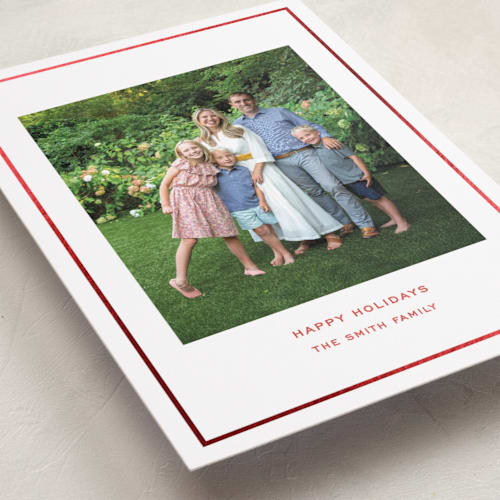 This is a candy cane foil pressed holiday cards with foil pressed by Megan Davis called bowery printing on recycled smooth signature in standard