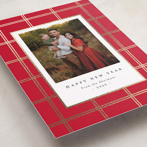 This is a poinsettia foil pressed holiday cards with foil pressed by Amy Kross called simple panes printing on recycled smooth signature in standard