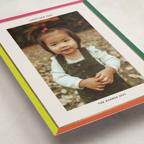 This is a neon foil pressed holiday cards with foil pressed by Inkblot Design called bold border printing on recycled smooth signature in standard