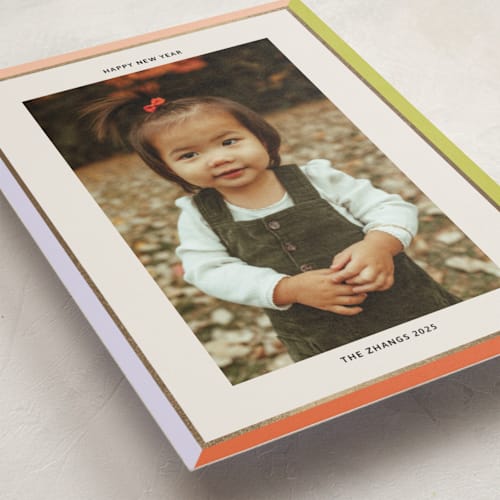 This is a pastel foil pressed holiday cards with foil pressed by Inkblot Design called bold border printing on recycled smooth signature in standard