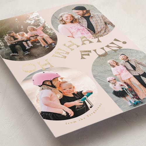 This is a biscuit foil pressed holiday cards with foil pressed by Everett Paper Goods called bubble printing on recycled smooth signature in standard