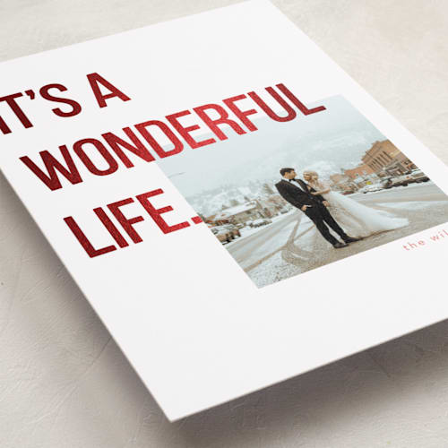 This is a holly berry foil pressed holiday cards with foil pressed by Morgan Kendall called bailey printing on recycled smooth signature in standard
