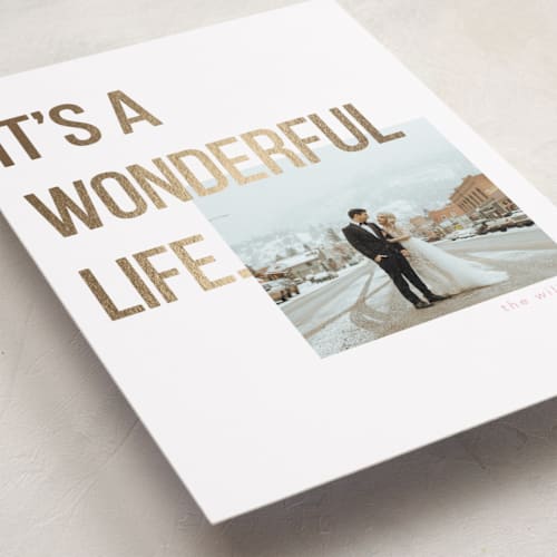 This is a sugarplum foil pressed holiday cards with foil pressed by Morgan Kendall called bailey printing on recycled smooth signature in standard