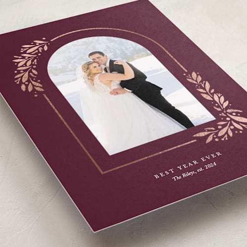 This is a mulled wine foil pressed holiday cards with foil pressed by Laura Bercovich called winter arch printing on recycled smooth signature in standard