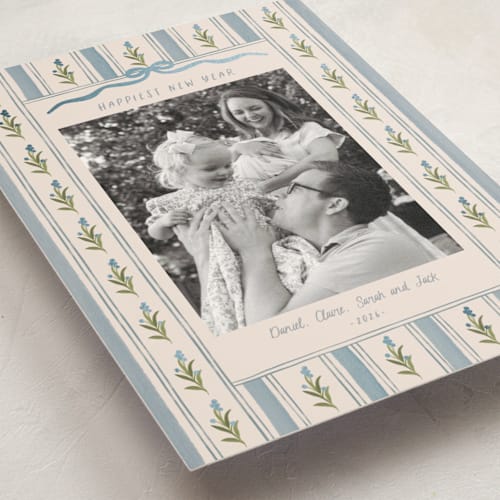 This is a blue jay foil pressed holiday cards with foil pressed by Creo Study called hand-drawn vintage garden printing on recycled smooth signature in standard