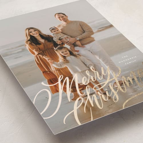 This is a winter garden foil pressed holiday cards with foil pressed by Wildfield Paper Co called merry and bright! printing on recycled smooth signature in standard