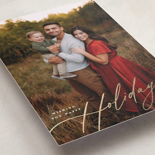 This is a snow foil pressed holiday cards with foil pressed by Carolyn Nicks called elegant holiday printing on recycled smooth signature in standard