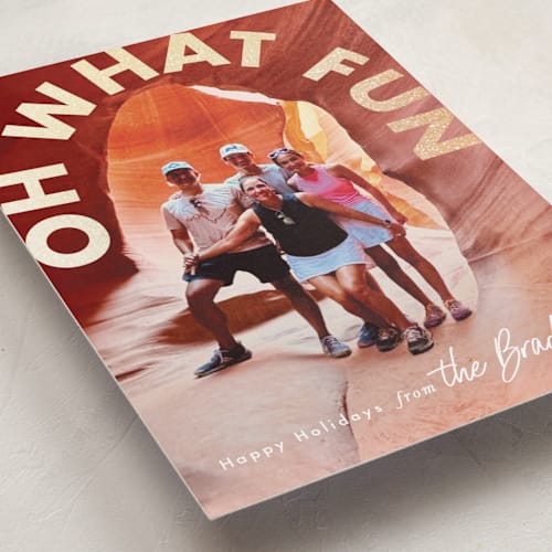 This is a snow foil pressed holiday cards with foil pressed by Karidy Walker called bold fun printing on recycled smooth signature in standard