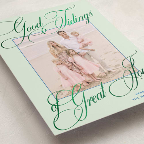 This is a mint foil pressed holiday cards with foil pressed by Megan Davis called praline printing on recycled smooth signature in standard