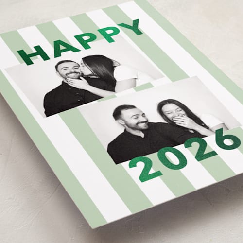 This is a palm foil pressed holiday cards with foil pressed by Angela Thompson called bold stripe printing on recycled smooth signature in standard