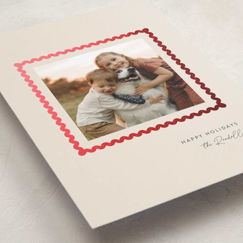 This is a creme foil pressed holiday cards with foil pressed by mo kelley called rick rack frame printing on recycled smooth signature in standard