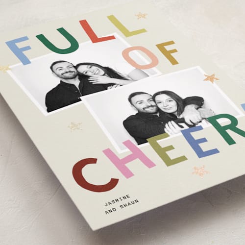 This is a jubilant foil pressed holiday cards with foil pressed by Kercia Jane called full of joy (& cheer) printing on recycled smooth signature in standard