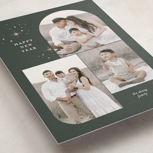 This is a cedar foil pressed holiday cards with foil pressed by Pixel and Hank called joy trio printing on recycled smooth signature in standard