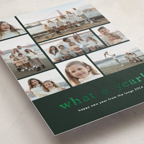 This is a evergreen foil pressed holiday cards with foil pressed by Stacey Meacham called at a glance printing on recycled smooth signature in standard