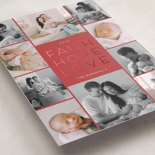 This is a holly berry foil pressed holiday cards with foil pressed by Ani Somi called merrier and more printing on recycled smooth signature in standard