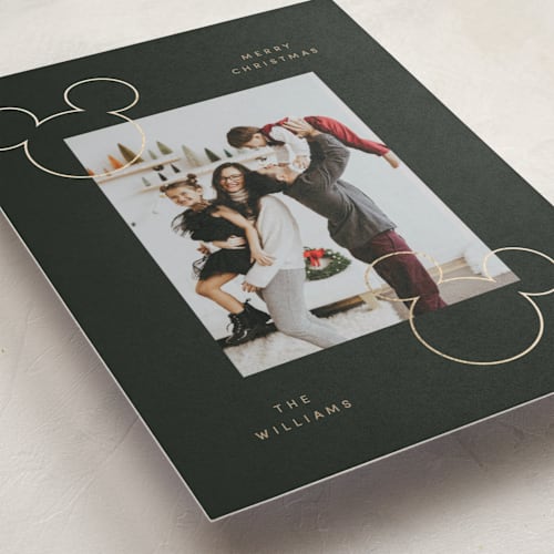 This is a mickey foil pressed holiday cards with foil pressed by Pixel and Hank called hey mickey printing on recycled smooth signature in standard