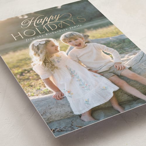 This is a snow foil pressed holiday cards with foil pressed by Deynaaz Daraei called ashby printing on recycled smooth signature in standard