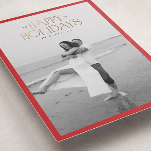 This is a santa’s hat foil pressed holiday cards with foil pressed by Carolyn Nicks called headline printing on recycled smooth signature in standard