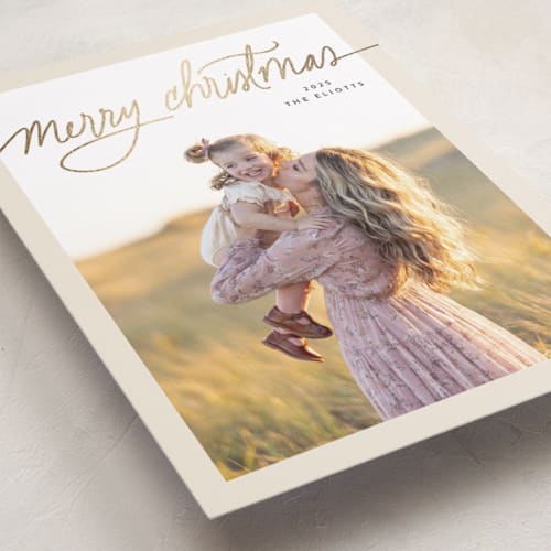 This is a brass foil pressed holiday cards with foil pressed by Design Lotus called full of hope printing on recycled smooth signature in standard