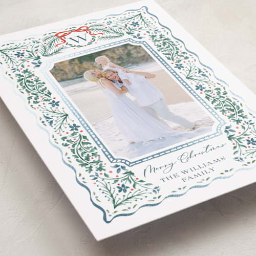 This is a spruce foil pressed holiday cards with foil pressed by Paper Sun Studio called vintage christmas printing on recycled smooth signature in standard