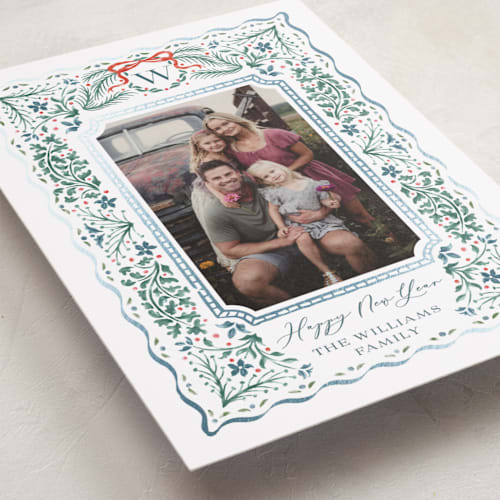 This is a spruce foil pressed holiday cards with foil pressed by Paper Sun Studio called vintage christmas printing on recycled smooth signature in standard