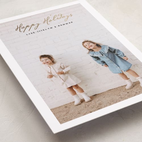 This is a onyx foil pressed holiday cards with foil pressed by Benita Crandall called vintage joy printing on recycled smooth signature in standard