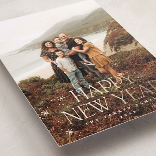 This is a snow foil pressed holiday cards with foil pressed by Robert and Stella called sparklers printing on recycled smooth signature in standard
