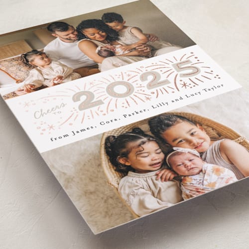 This is a buttercream foil pressed holiday cards with foil pressed by Alethea and Ruth called middle banner printing on recycled smooth signature in standard