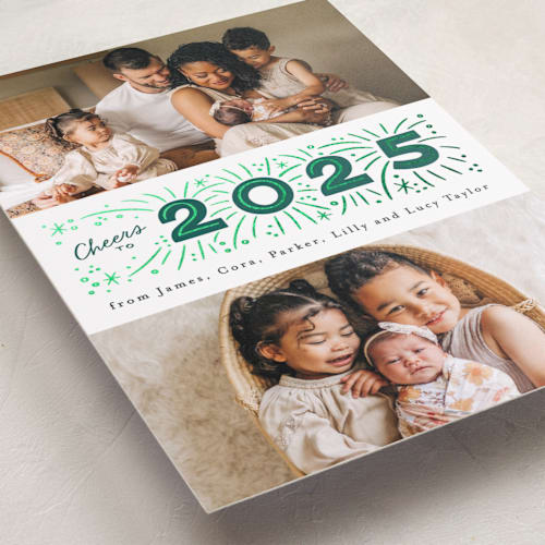 This is a forest foil pressed holiday cards with foil pressed by Alethea and Ruth called middle banner printing on recycled smooth signature in standard