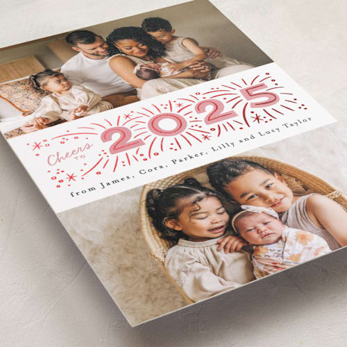 This is a blush foil pressed holiday cards with foil pressed by Alethea and Ruth called middle banner printing on recycled smooth signature in standard