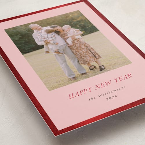 This is a candy cane foil pressed holiday cards with foil pressed by Jenna Holcomb called bordered printing on recycled smooth signature in standard