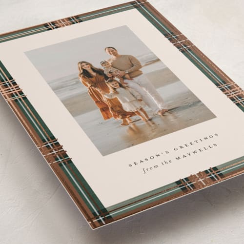 This is a hazel foil pressed holiday cards with foil pressed by Olivia Kanaley Inman called highland holiday printing on recycled smooth signature in standard