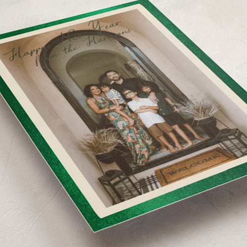 This is a forest foil pressed holiday cards with foil pressed by Maja Cunningham called vintage photo card printing on recycled smooth signature in standard