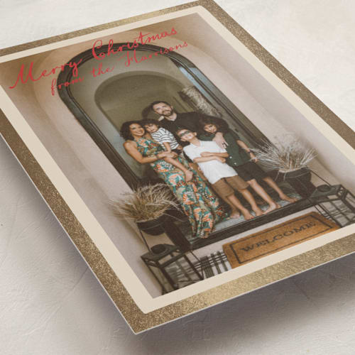 This is a cherry foil pressed holiday cards with foil pressed by Maja Cunningham called vintage photo card printing on recycled smooth signature in standard