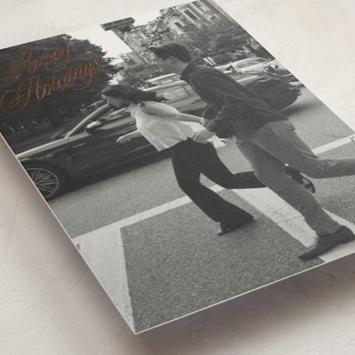 This is a snow foil pressed holiday cards with foil pressed by JoAnn Jinks called neon vintage printing on recycled smooth signature in standard