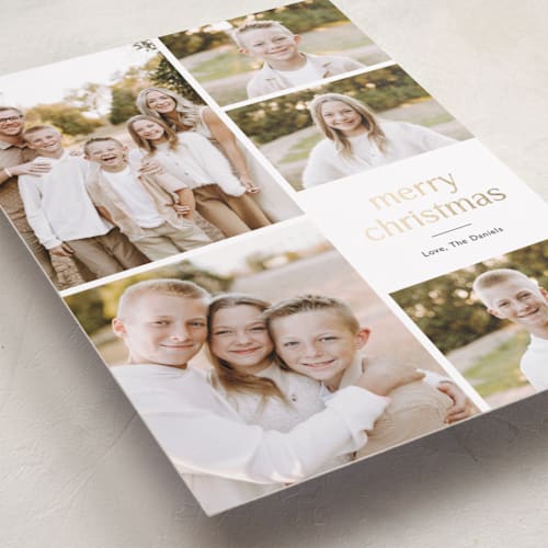 This is a ash foil pressed holiday cards with foil pressed by Carolyn MacLaren called photo lead printing on recycled smooth signature in standard