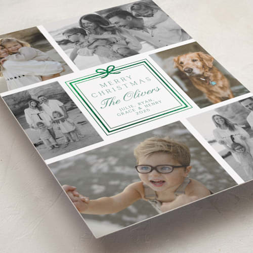 This is a pistachio foil pressed holiday cards with foil pressed by Alston Foster called the best gifts printing on recycled smooth signature in standard